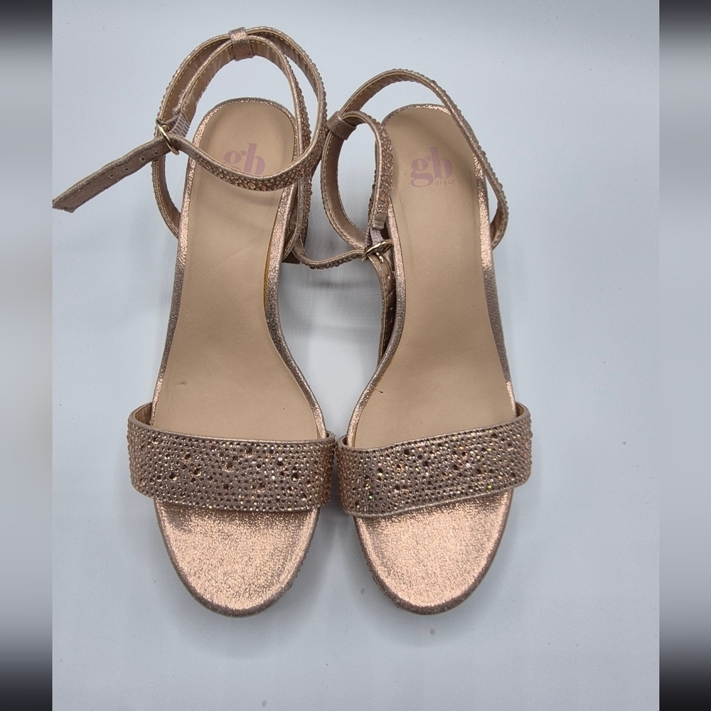 Gianni Bini Rose Gold Studded Ankle-Strap Block Heel Sandals